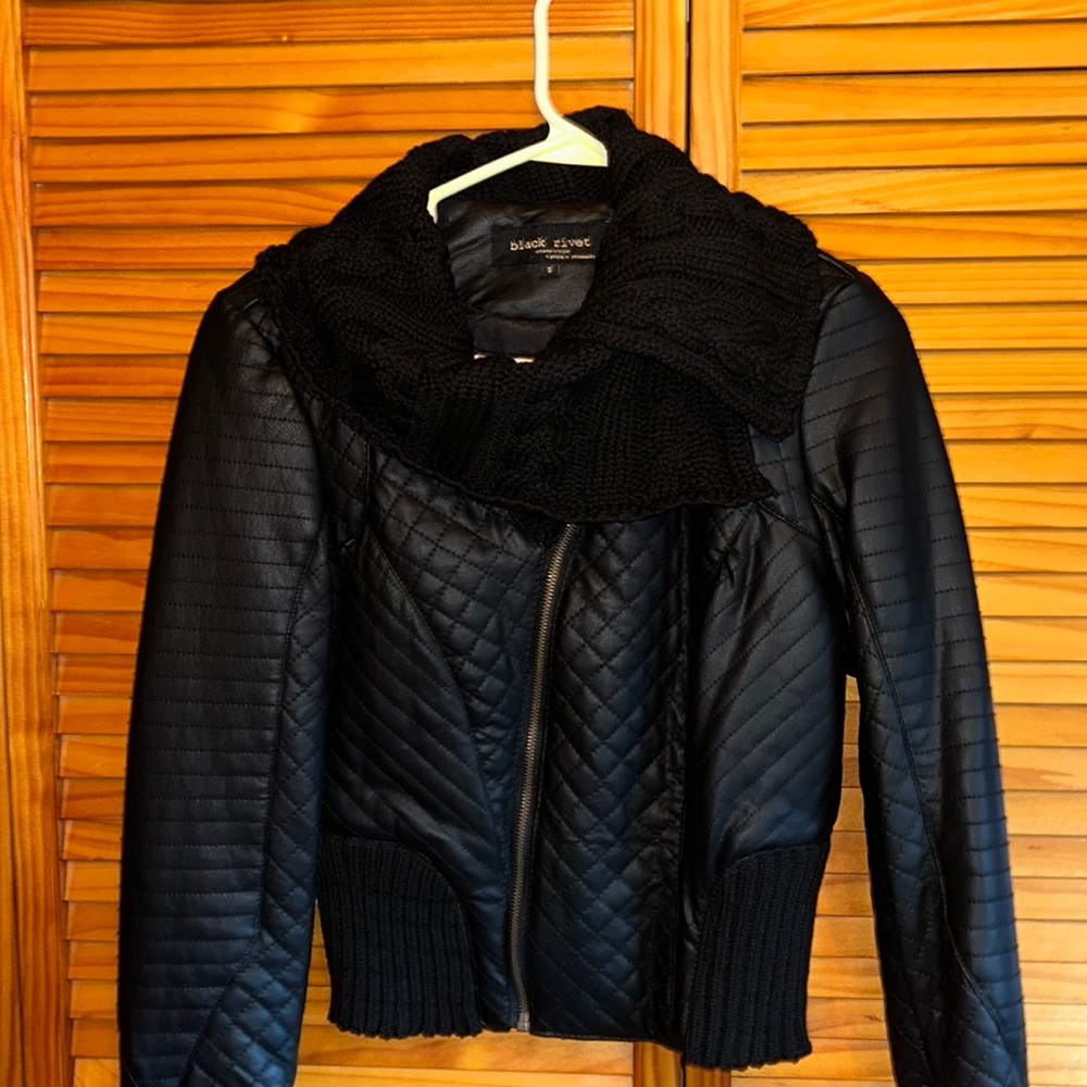 Black Rivet Jacket with Knitted Scarf